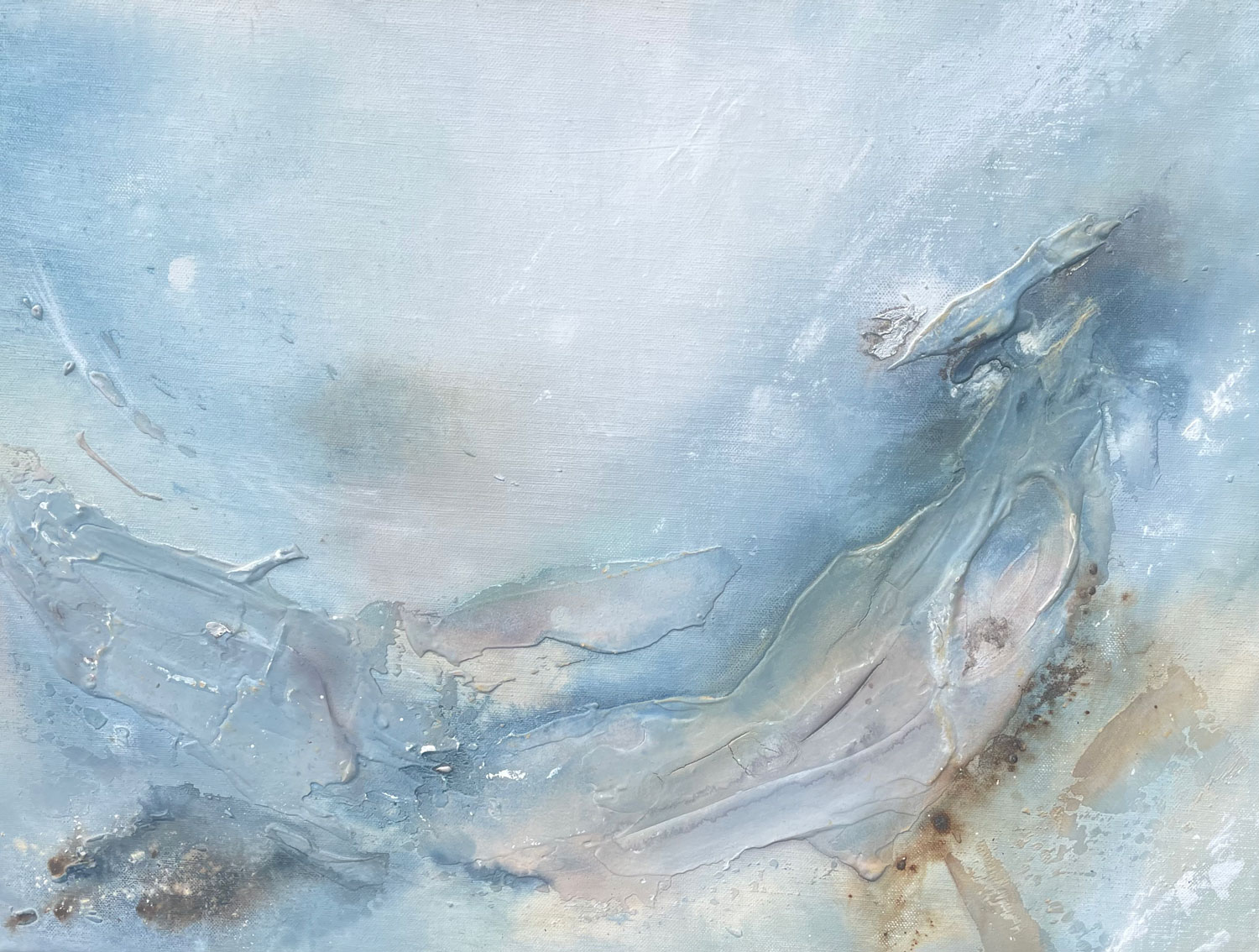 Tidal Fragment, a small abstract mineral painting by Ali Sweeting, made with Cornish tin and natural materials on linen, in pale rose and weathered tones.