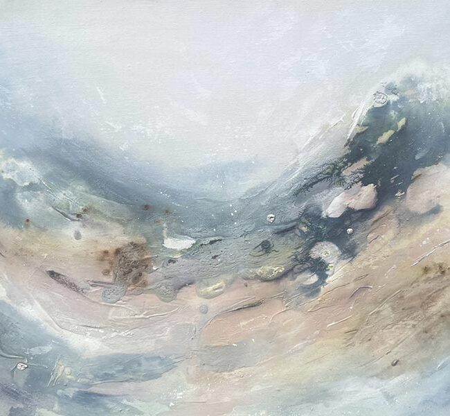 Coastal Sway, an abstract painting of seaweed fronds floating on the estuary water.