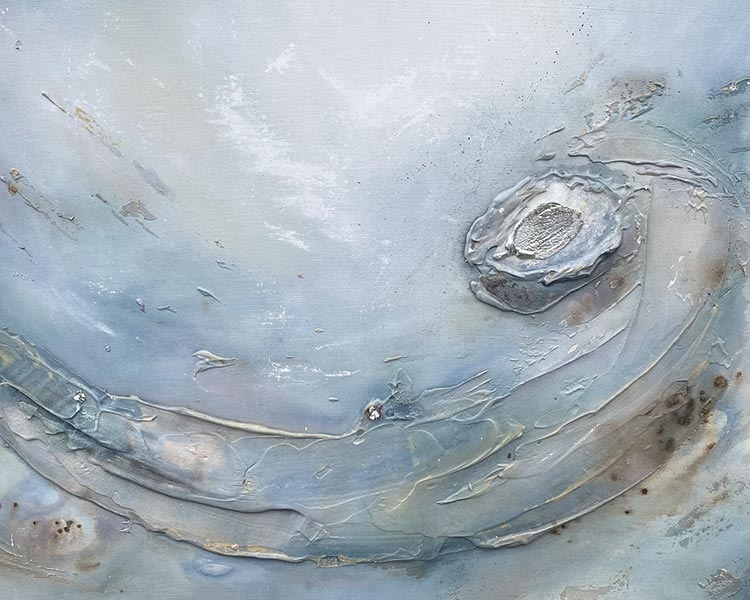 Estuary Pearl, close up view of painting inspired by coastline of Cornwall